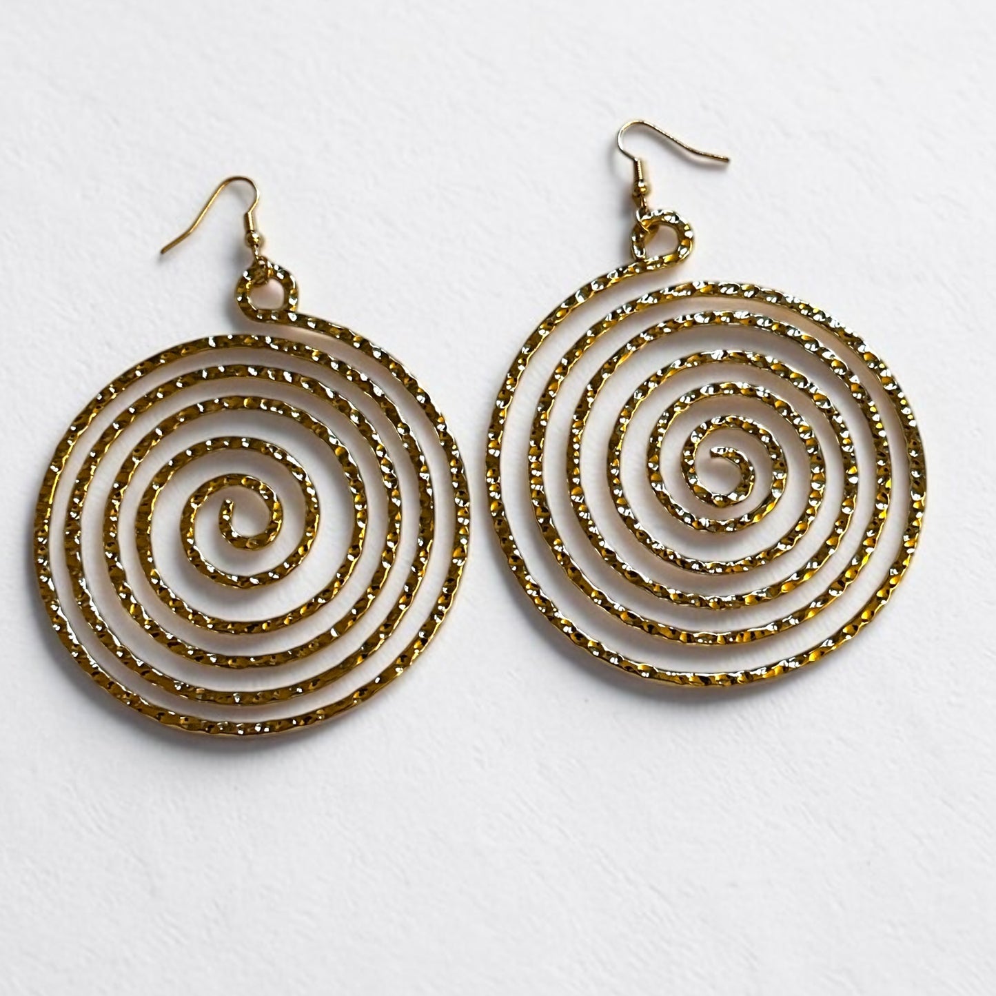 Gold Spiral Statement Earrings – Oversized Round Swirl Drop Earrings - Fatisha Boutique #