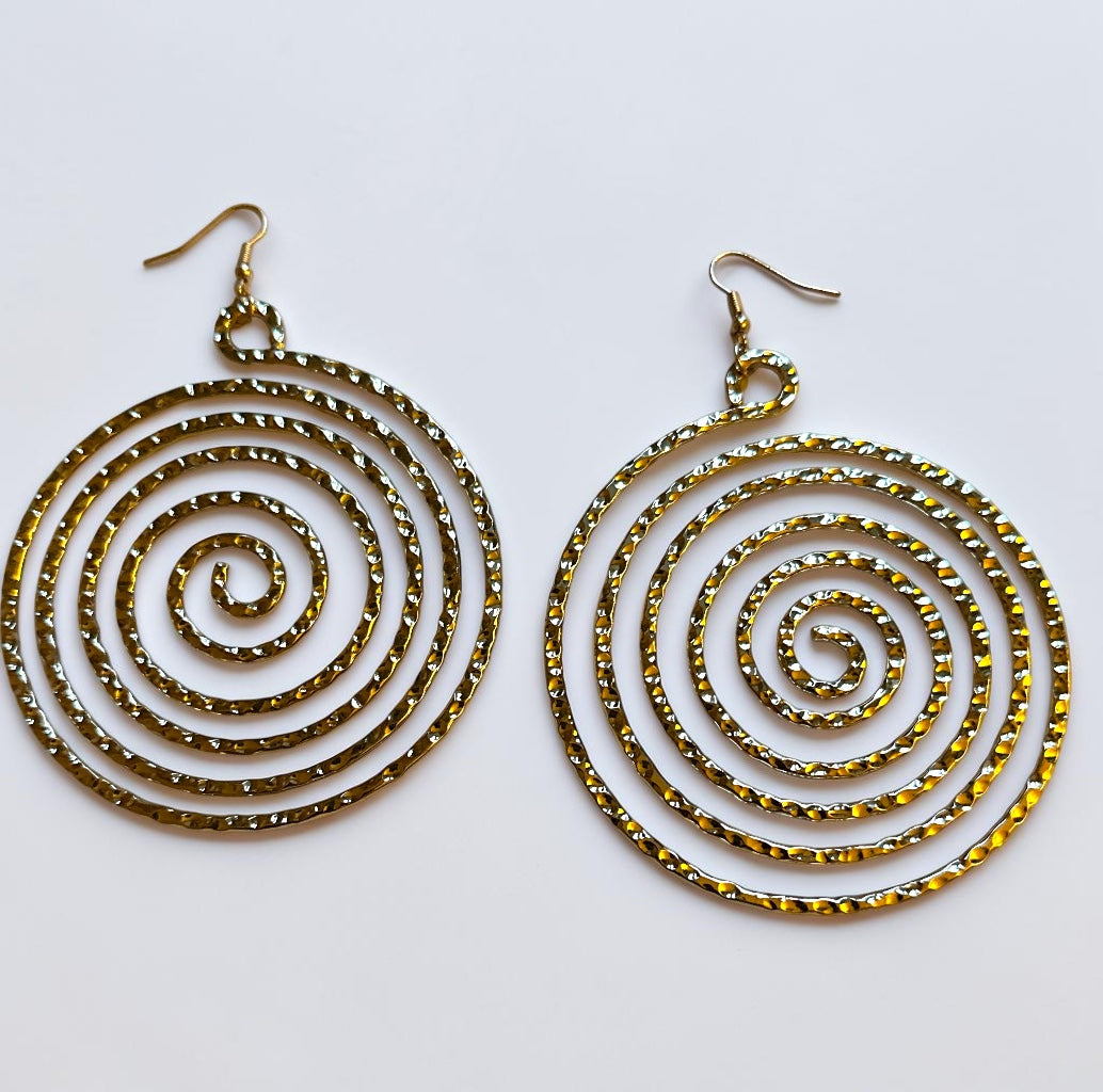Gold Spiral Statement Earrings – Oversized Round Swirl Drop Earrings - Fatisha Boutique #