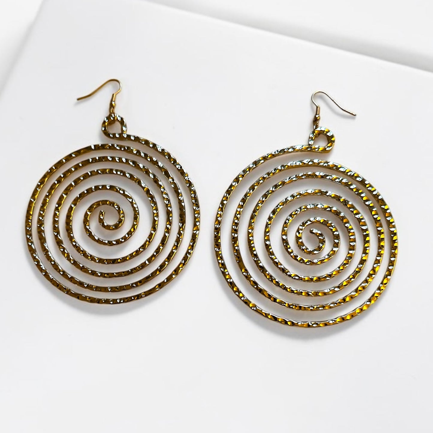 Gold Spiral Statement Earrings – Oversized Round Swirl Drop Earrings - Fatisha Boutique #