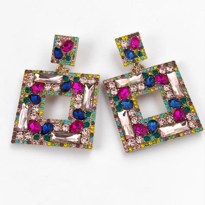 Multicolour Crystal Oversized Square Rhinestone Earrings