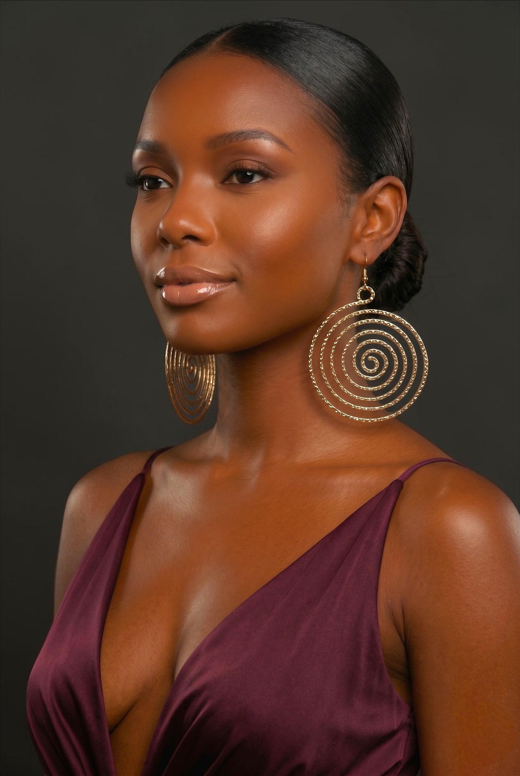 Gold Spiral Statement Earrings – Oversized Round Swirl Drop Earrings - Fatisha Boutique #