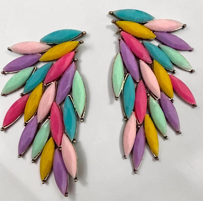 Pastel Multicolour Leaf Statement Earrings - Fatisha Boutique #