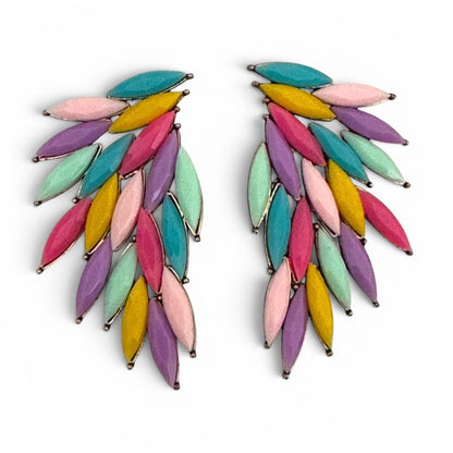 Pastel Multicolour Leaf Statement Earrings - Fatisha Boutique #