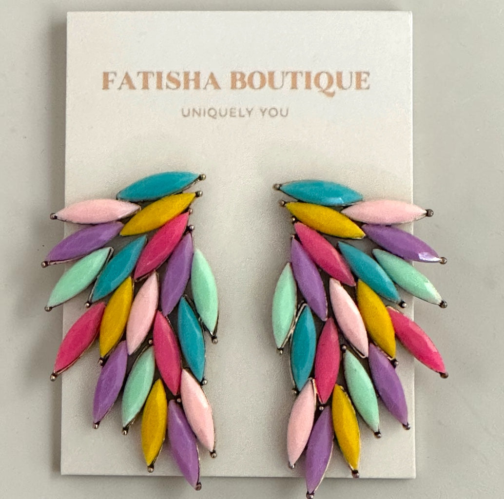Pastel Multicolour Leaf Statement Earrings - Fatisha Boutique #