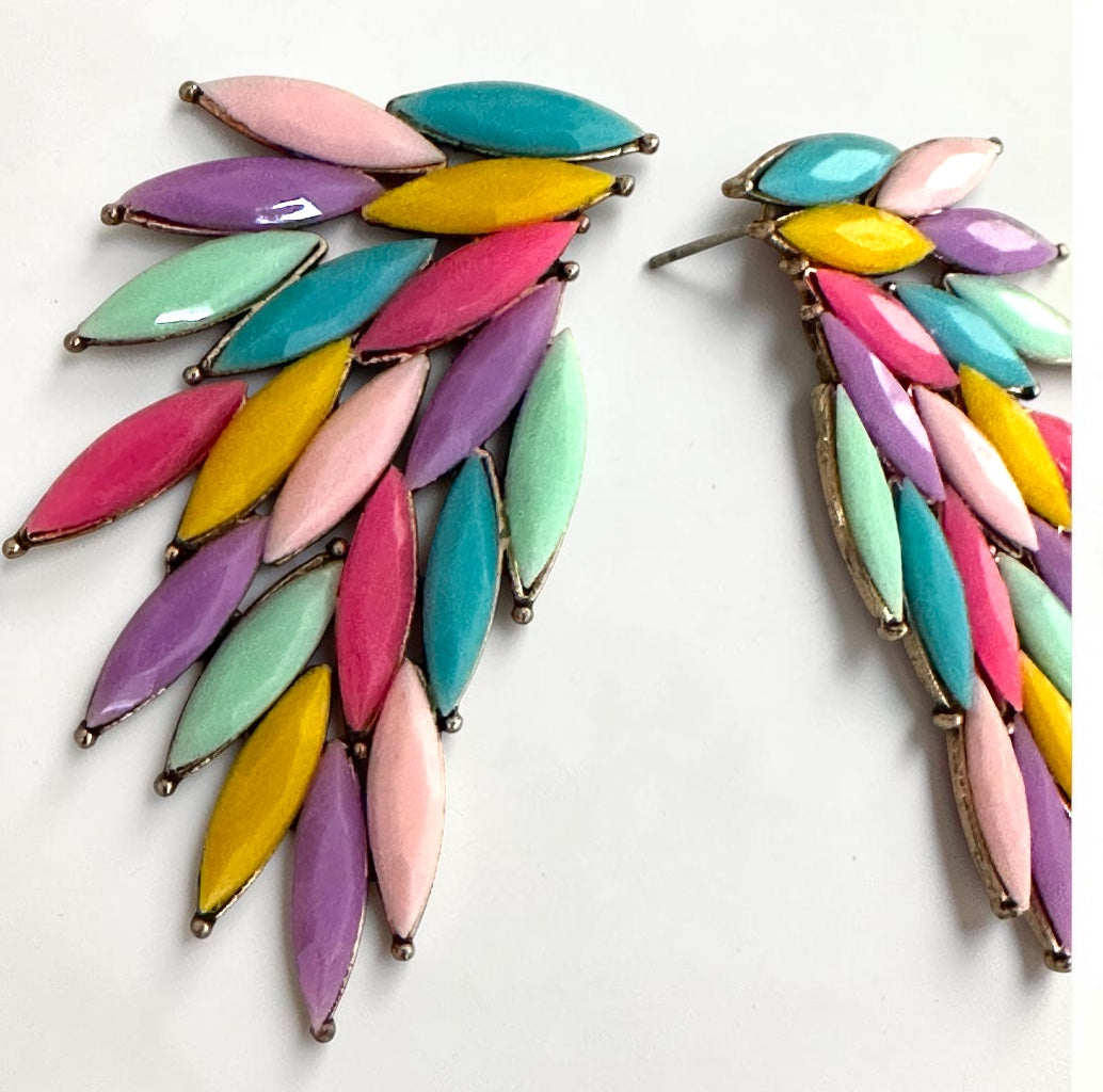 Pastel Multicolour Leaf Statement Earrings - Fatisha Boutique #