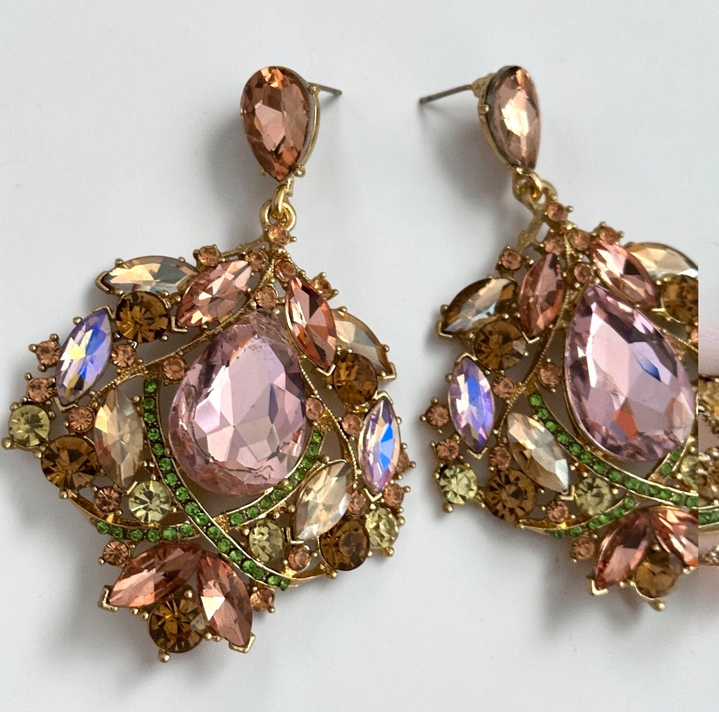 Blush Crystal Statement Earrings - Fatisha Boutique #