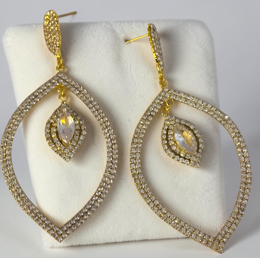 Crystal Leaf Statement Earrings Gold Silver - Fatisha Boutique #