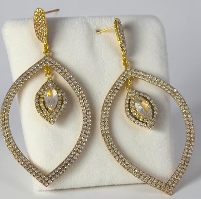 Crystal Leaf Statement Earrings Gold Silver - Fatisha Boutique #
