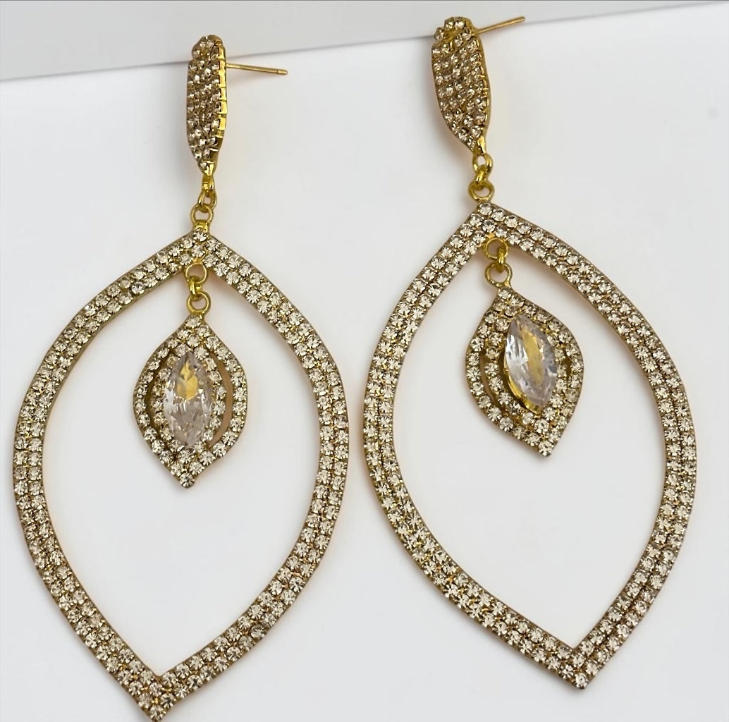 Crystal Leaf Statement Earrings Gold Silver - Fatisha Boutique #