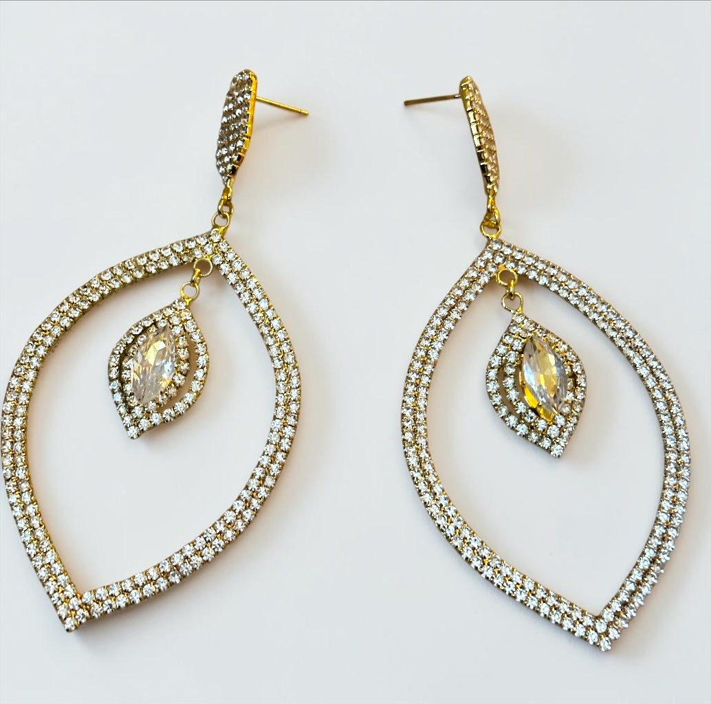 Crystal Leaf Statement Earrings Gold Silver - Fatisha Boutique #