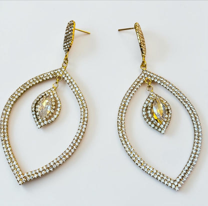 Crystal Leaf Statement Earrings Gold Silver - Fatisha Boutique #
