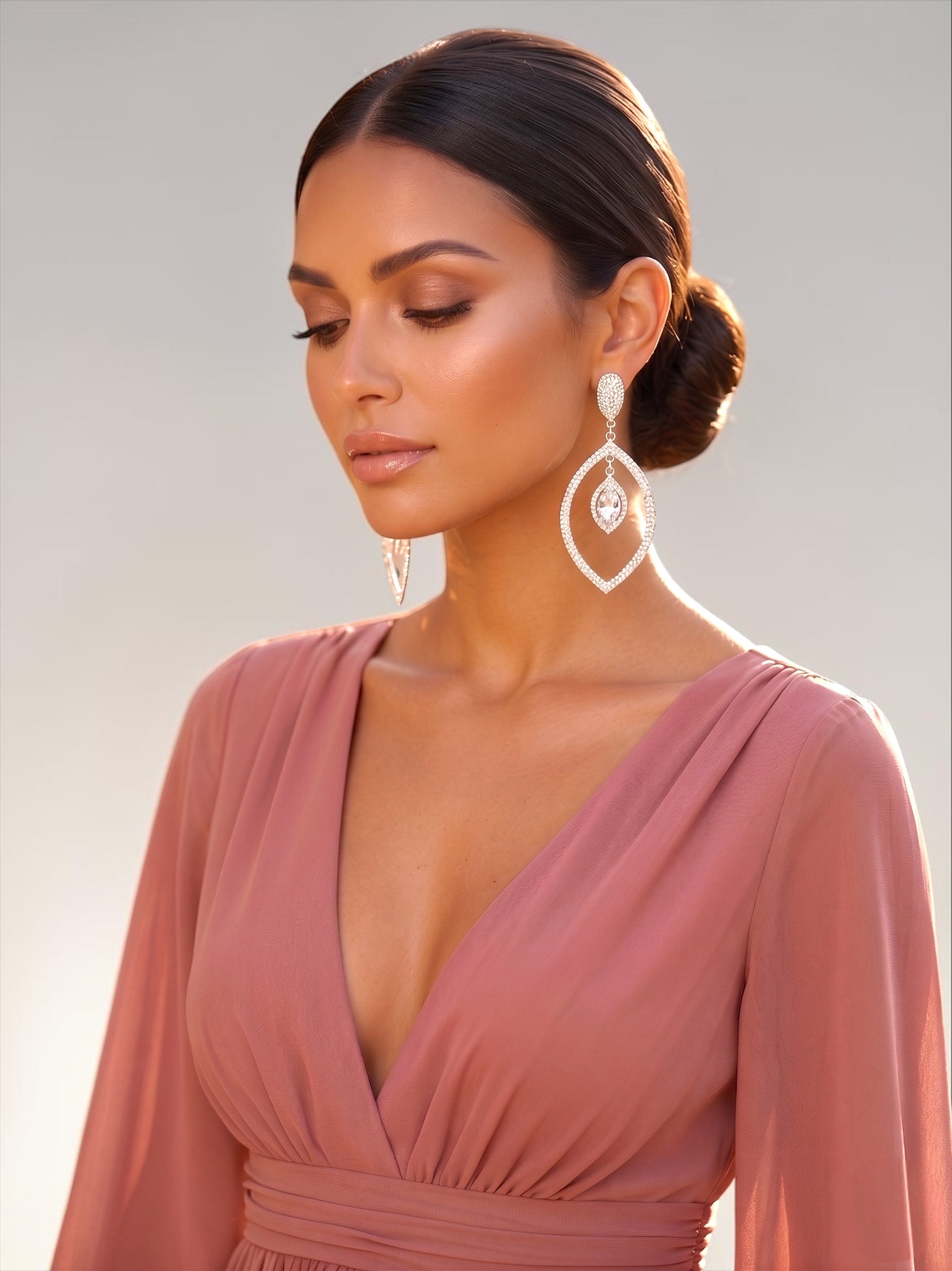Crystal Leaf Statement Earrings Gold Silver - Fatisha Boutique #