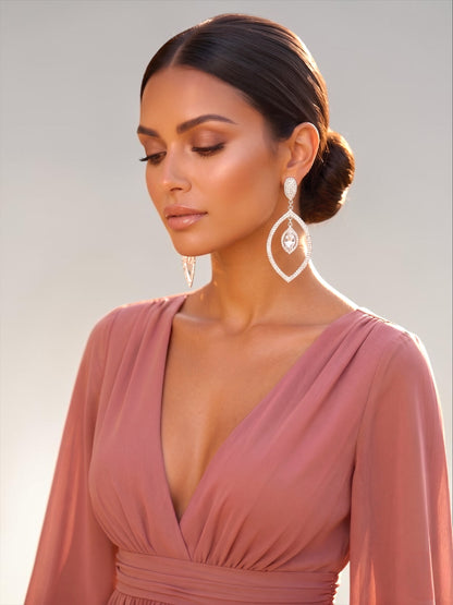 Crystal Leaf Statement Earrings Gold Silver - Fatisha Boutique #