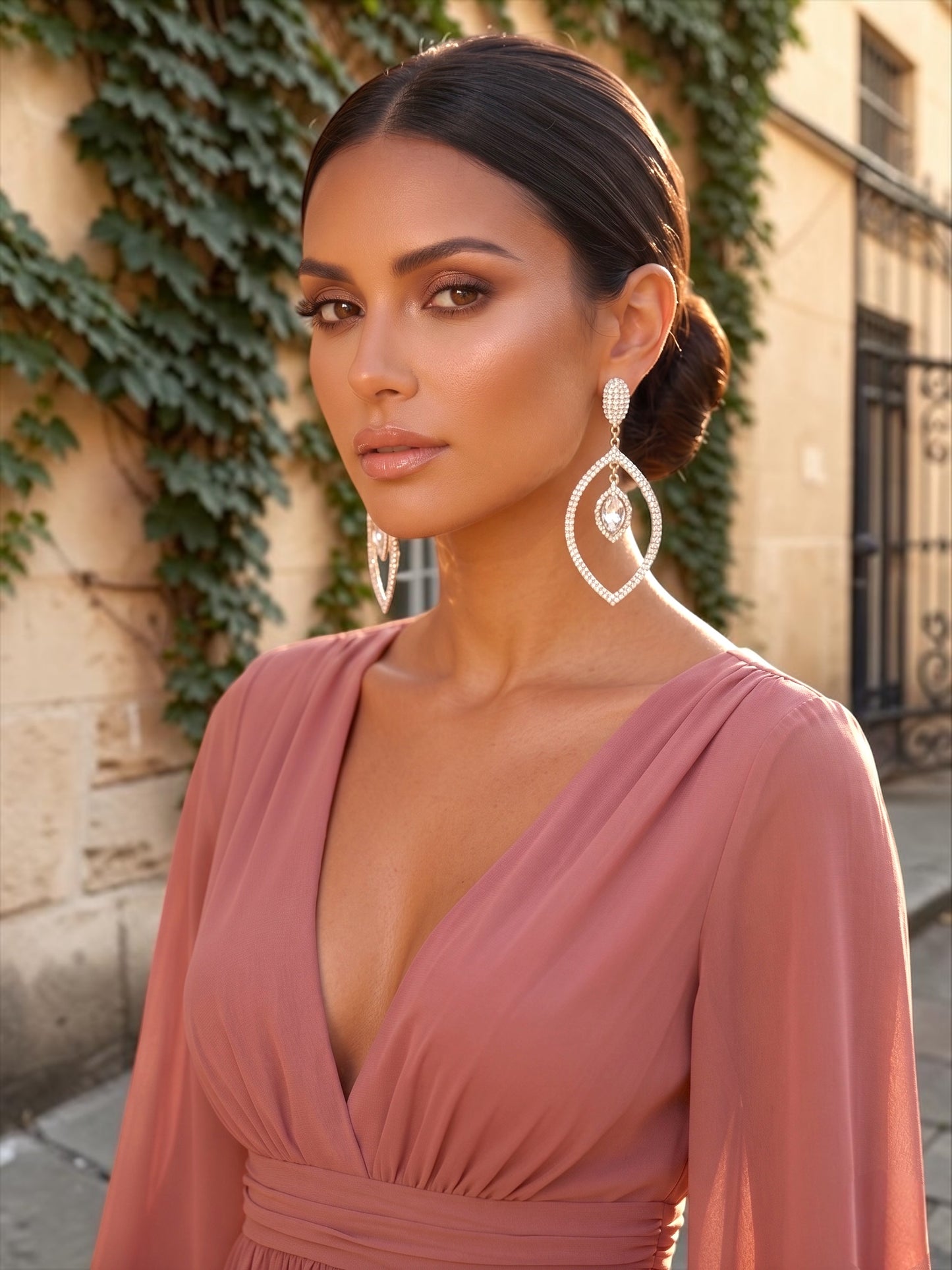 Crystal Leaf Statement Earrings Gold Silver - Fatisha Boutique #