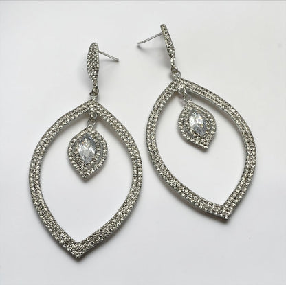 Crystal Leaf Statement Earrings Gold Silver - Fatisha Boutique #