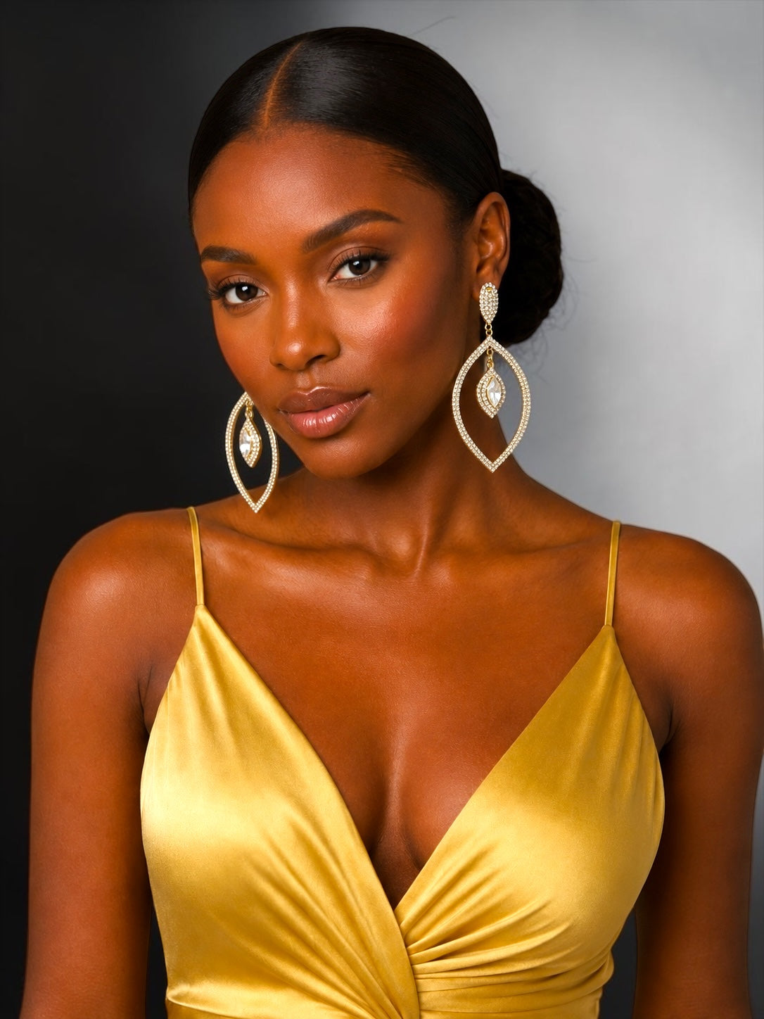 Crystal Leaf Statement Earrings Gold Silver - Fatisha Boutique #