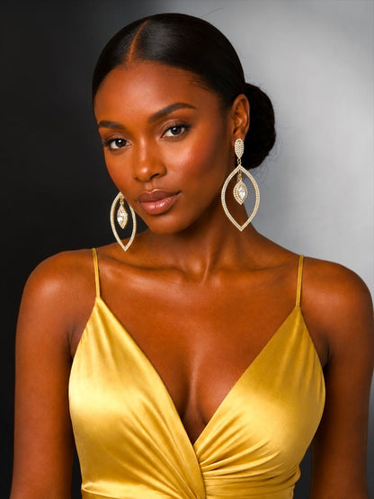 Crystal Leaf Statement Earrings Gold Silver - Fatisha Boutique #