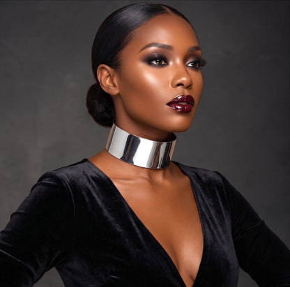 Wide Metal Choker Necklace in Gold & Silver - Fatisha Boutique #