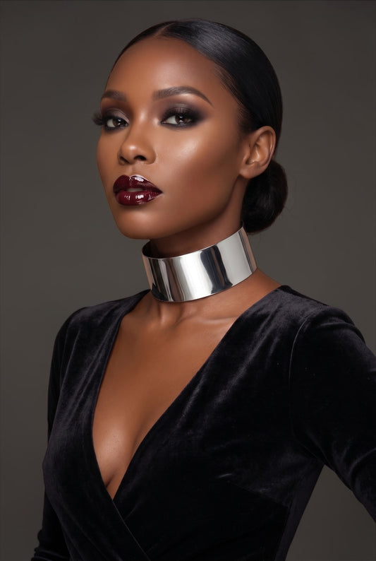 Wide Metal Choker Necklace in Gold & Silver