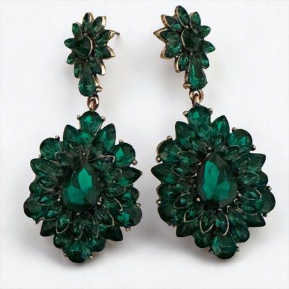 Emerald Green Crystal Statement Earrings - Fatisha Boutique #