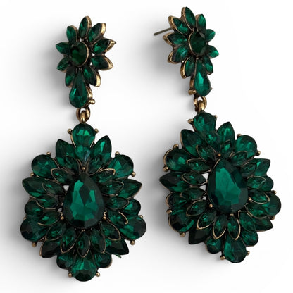 Emerald Green Crystal Statement Earrings - Fatisha Boutique #