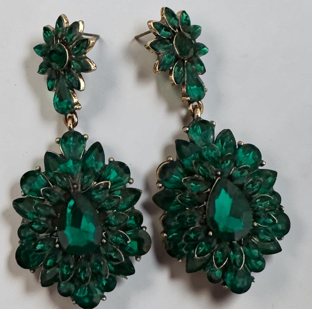 Emerald Green Crystal Statement Earrings - Fatisha Boutique #