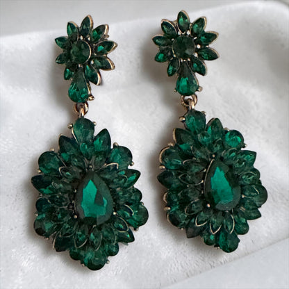 Emerald Green Crystal Statement Earrings - Fatisha Boutique #