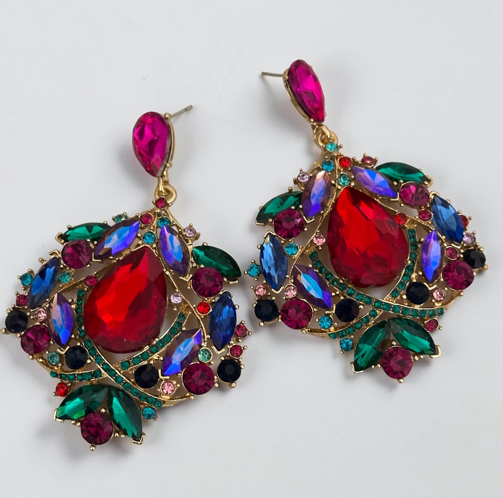 Multicolour Crystal Statement Earrings - Fatisha Boutique #