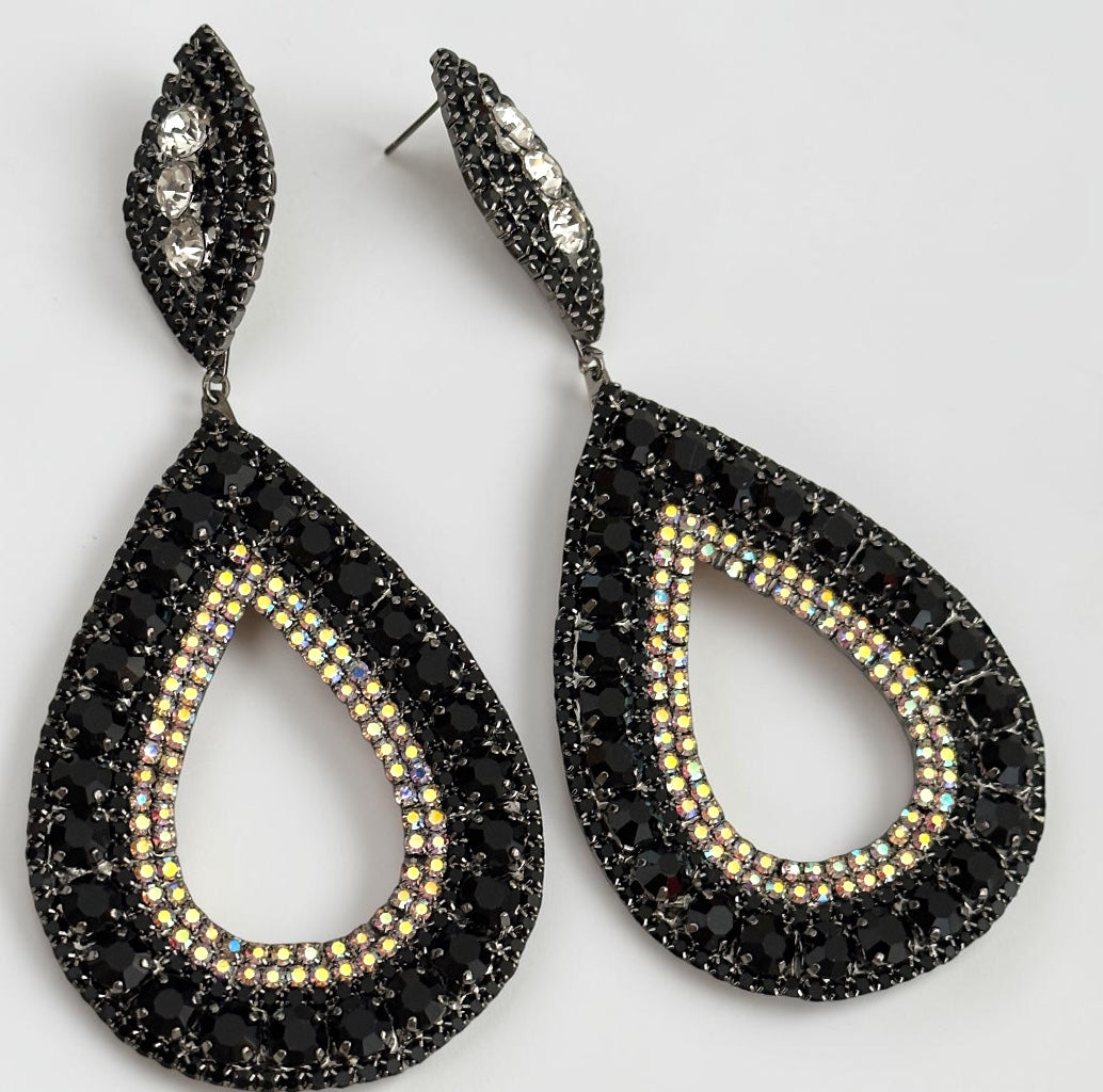 Black Rhinestone Teardrop Statement Earrings - Fatisha Boutique #
