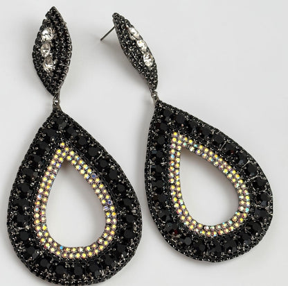 Black Rhinestone Teardrop Statement Earrings - Fatisha Boutique #