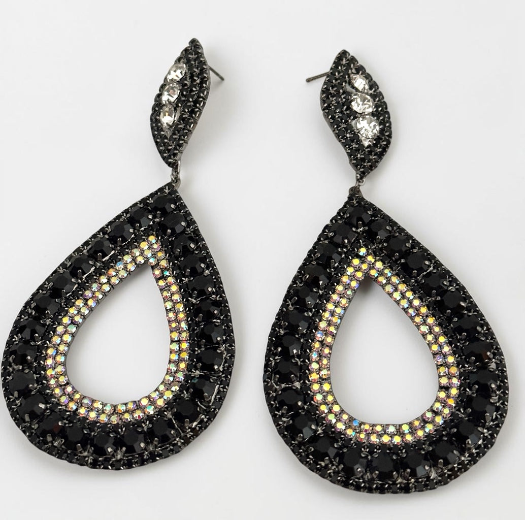 Black Rhinestone Teardrop Statement Earrings - Fatisha Boutique #