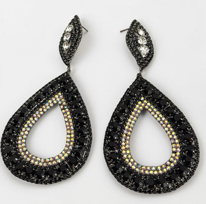 Black Rhinestone Teardrop Statement Earrings - Fatisha Boutique #