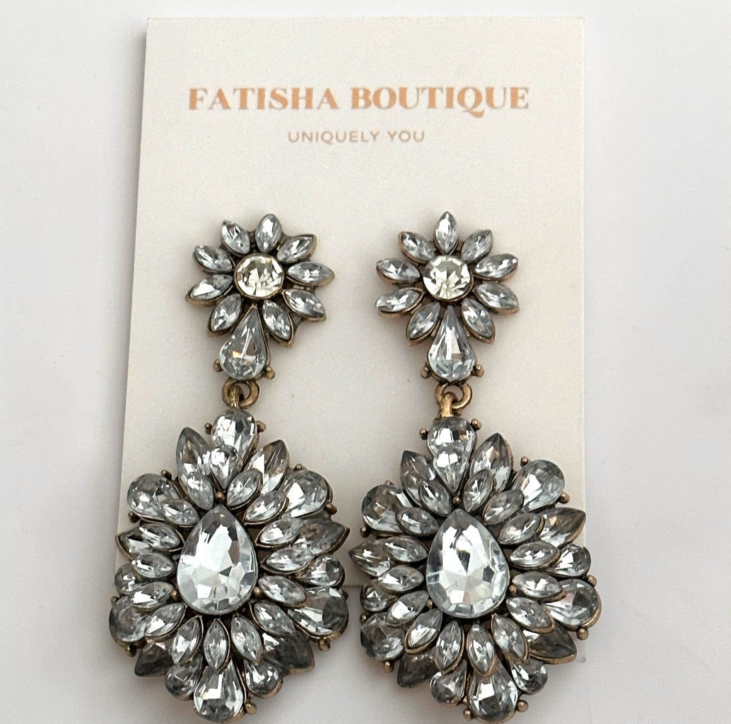 Clear Crystal Statement Earrings - Fatisha Boutique #