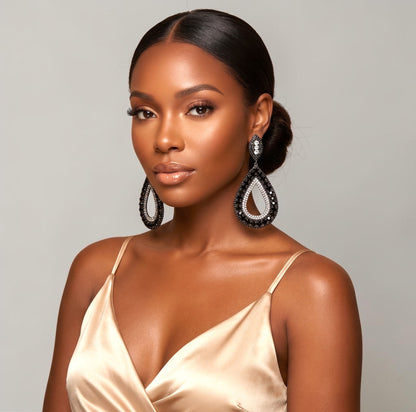 Black Rhinestone Teardrop Statement Earrings - Fatisha Boutique #
