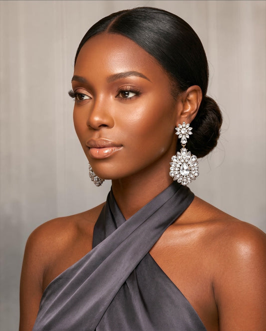 Clear Crystal Statement Earrings - Fatisha Boutique #