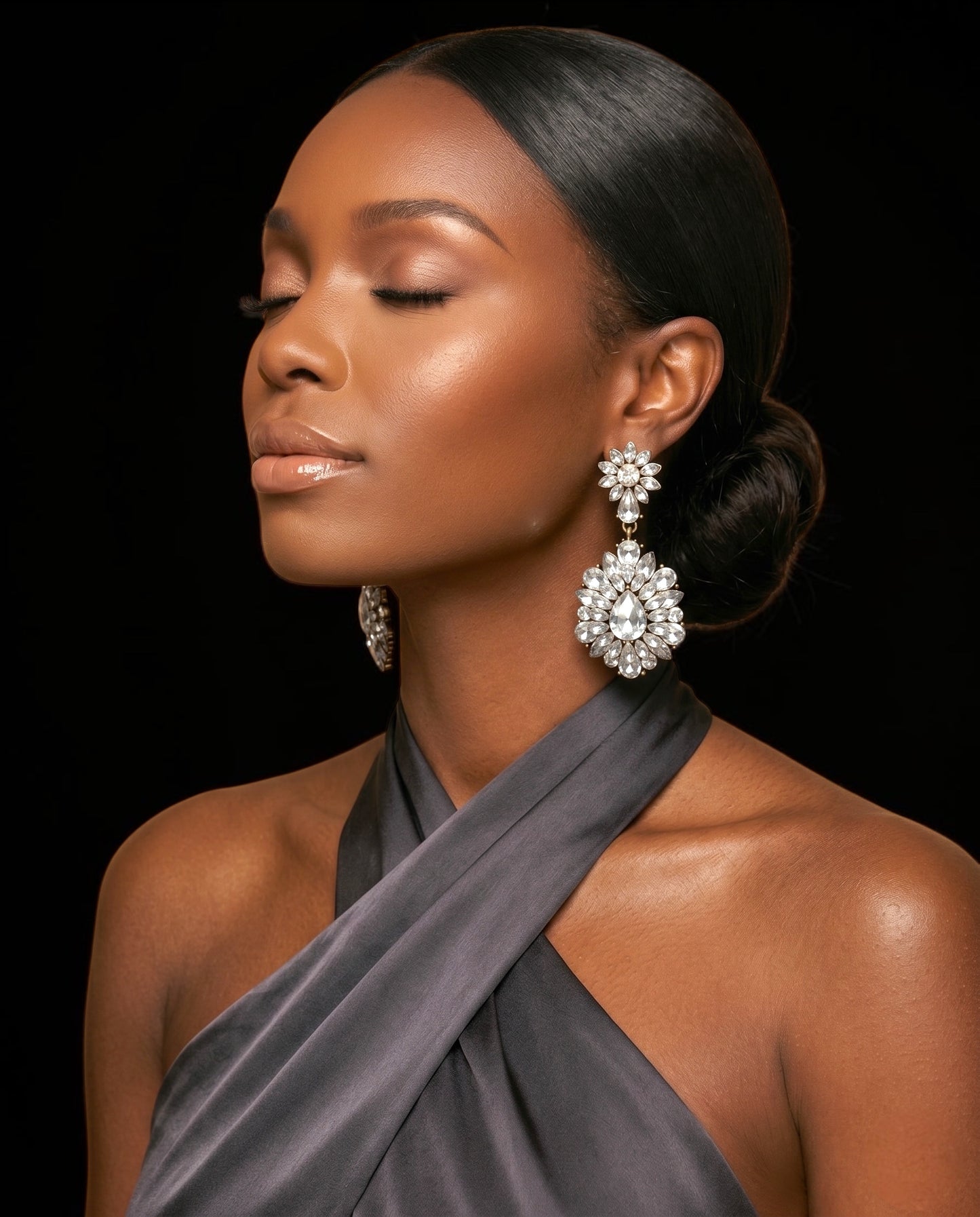Clear Crystal Statement Earrings - Fatisha Boutique #