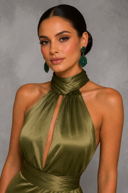 Emerald Green Crystal Statement Earrings - Fatisha Boutique #
