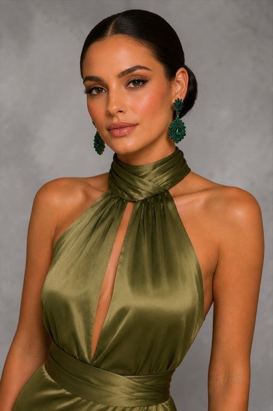 Emerald Green Crystal Statement Earrings - Fatisha Boutique #