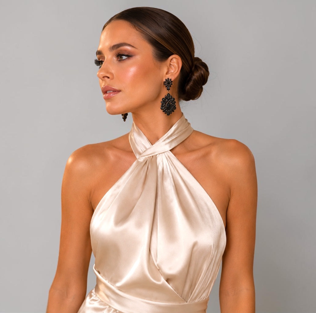 Black Crystal Statement Earrings - Fatisha Boutique #
