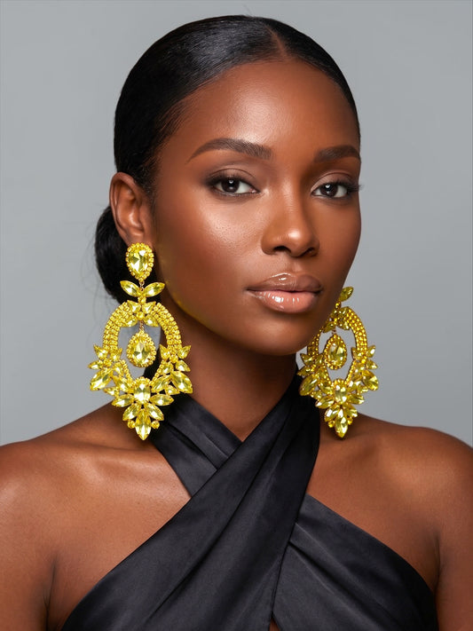 Yellow Crystal Statement Earrings