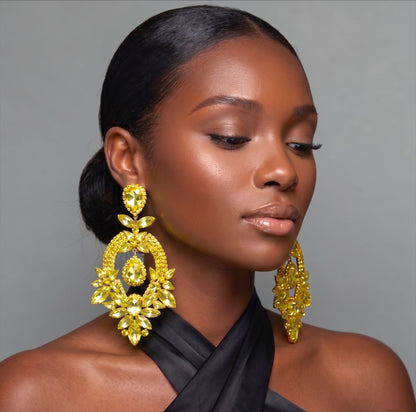 Yellow Crystal Statement Earrings