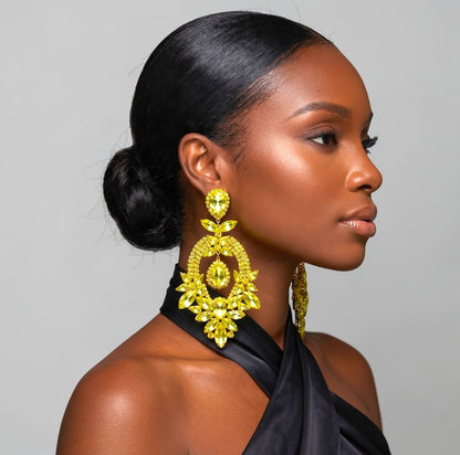 Yellow Crystal Statement Earrings