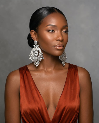 Crystal Floral Statement Drop Earrings