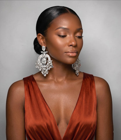Crystal Floral Statement Drop Earrings