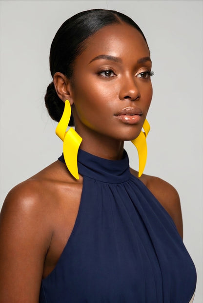 Yellow Spiral Statement Earrings