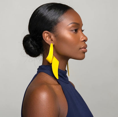 Yellow Spiral Statement Earrings