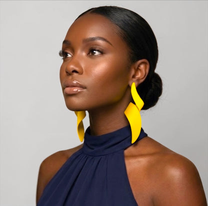 Yellow Spiral Statement Earrings