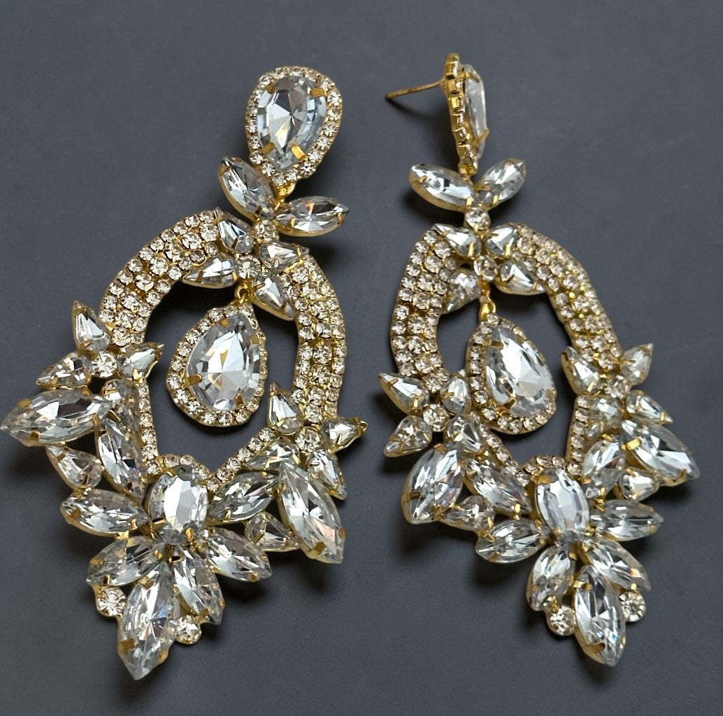 Crystal Floral Statement Drop Earrings