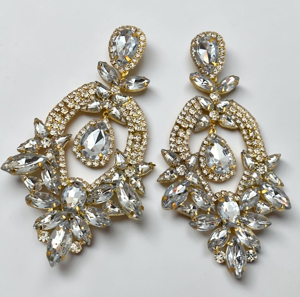 Crystal Floral Statement Drop Earrings