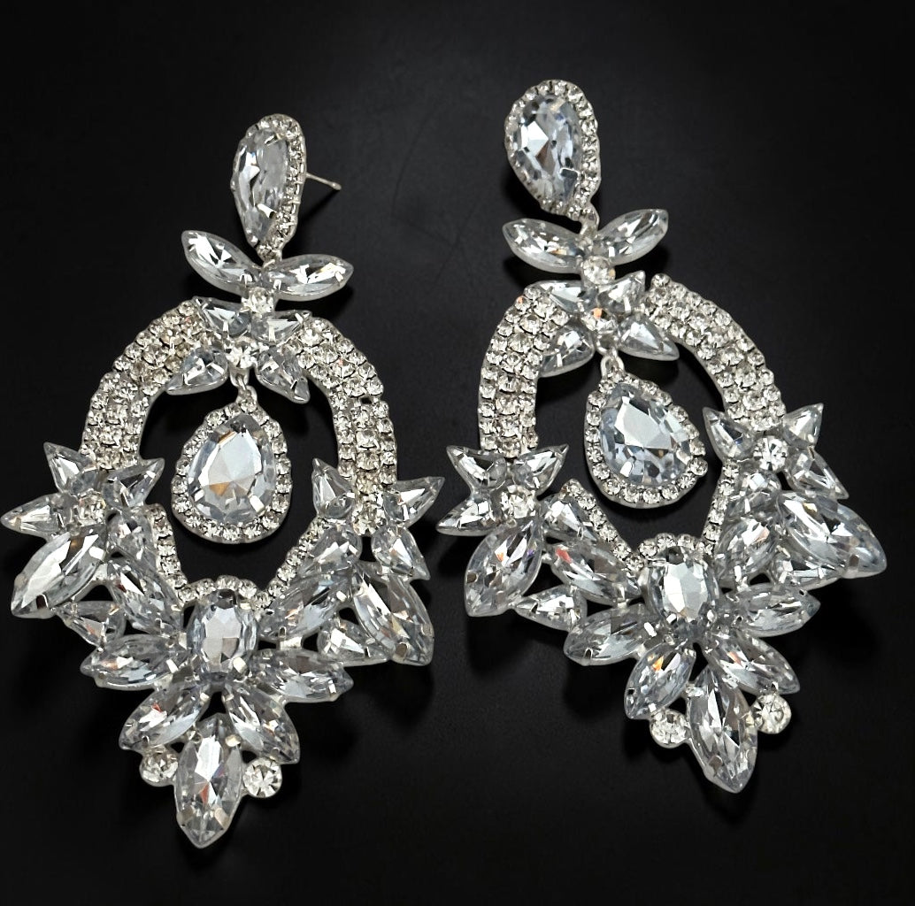 Crystal Floral Statement Drop Earrings